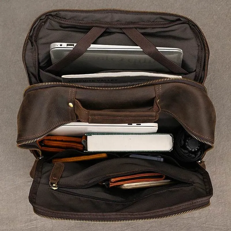Multifunctional Leather Laptop Backpack for Men Teenager Travel