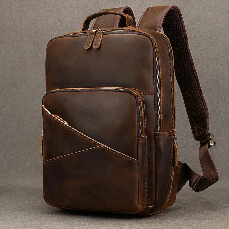Multifunctional Leather Laptop Backpack for Men Teenager Travel