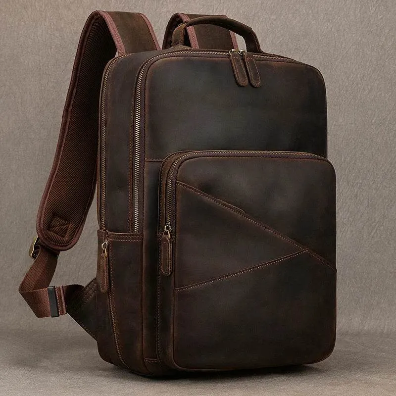 Multifunctional Leather Laptop Backpack for Men Teenager Travel