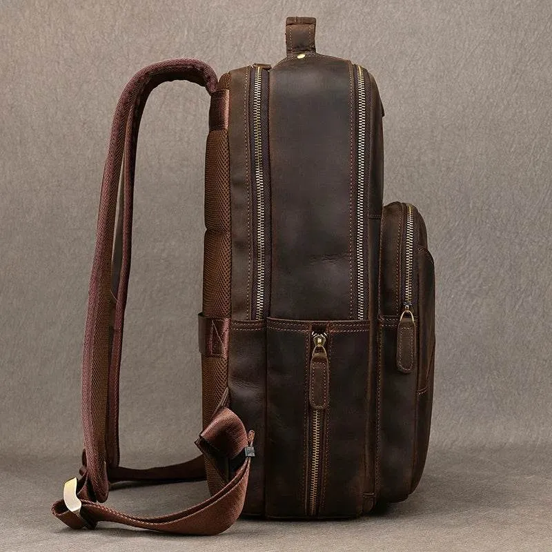 Multifunctional Leather Laptop Backpack for Men Teenager Travel