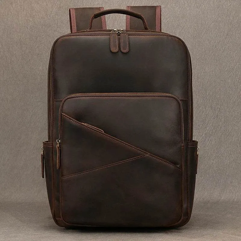 Multifunctional Leather Laptop Backpack for Men Teenager Travel