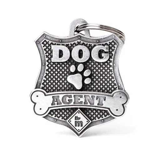 My Family ID Bronx Dog Agent Badge ID Tag in Antique Silver