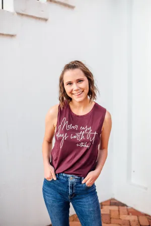 Never Easy, Always Worth It © Ladies Flowy Muscle Tank (White)