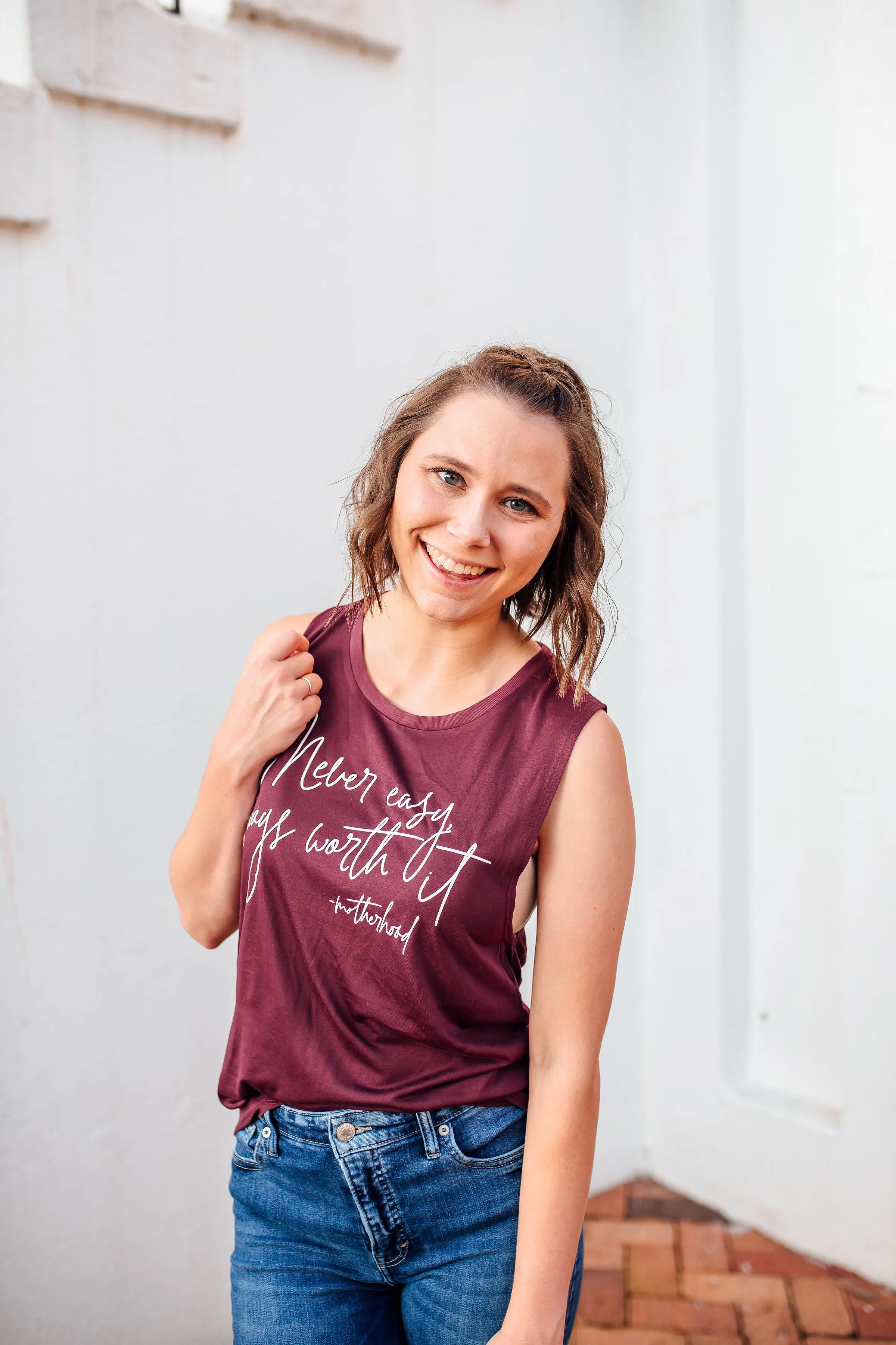 Never Easy, Always Worth It © Ladies Flowy Muscle Tank (White)