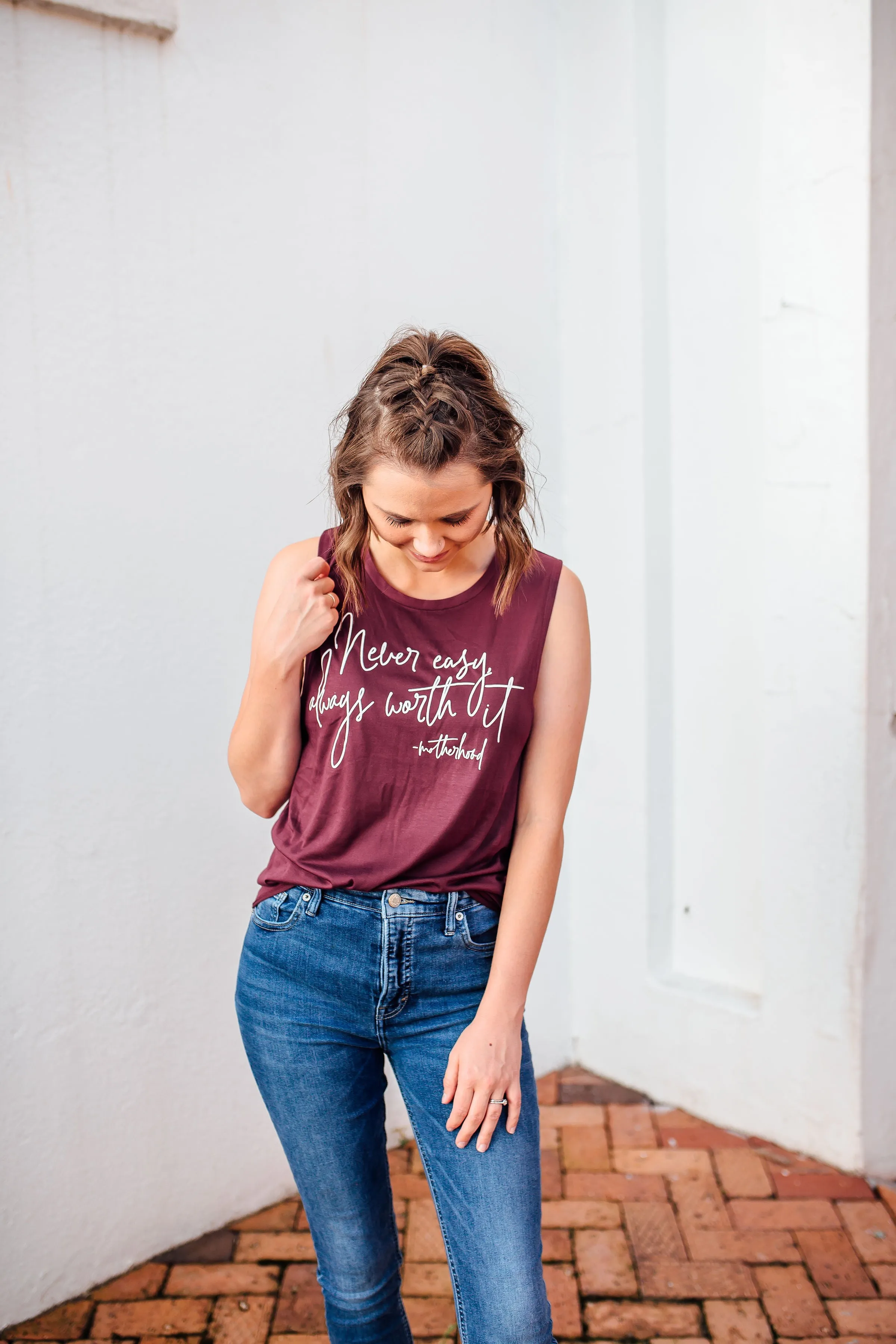 Never Easy, Always Worth It © Ladies Flowy Muscle Tank (White)