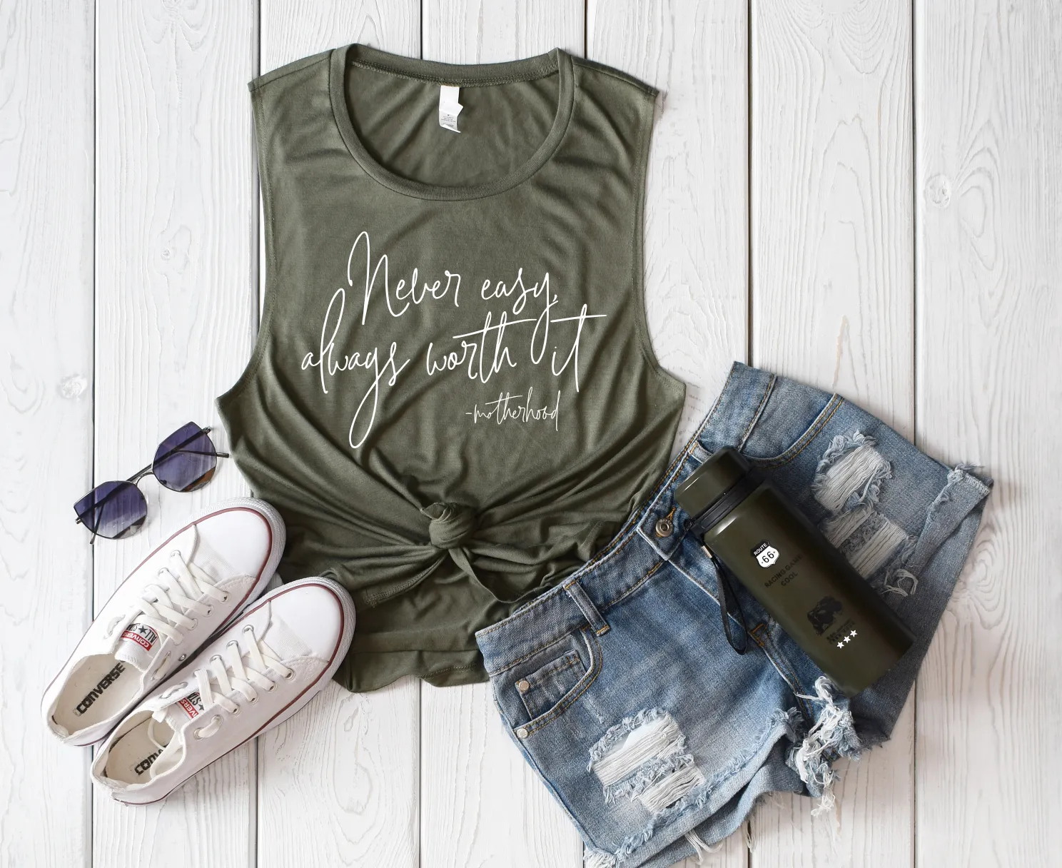 Never Easy, Always Worth It © Ladies Flowy Muscle Tank (White)