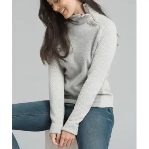 NEW Prana Brandie Sweater Bone Heather Grey Mock Neck Women’s Size Medium M