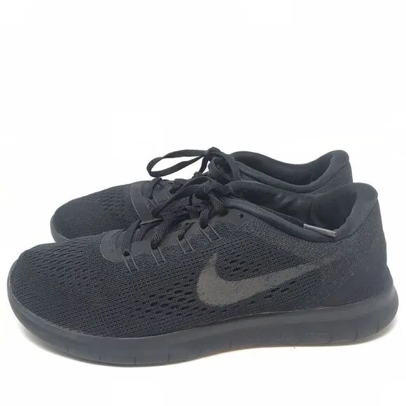 Nike Womens Free RN Flyknit Triple Black Anthracite Running Shoe size 8 880844