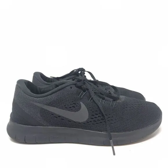 Nike Womens Free RN Flyknit Triple Black Anthracite Running Shoe size 8 880844