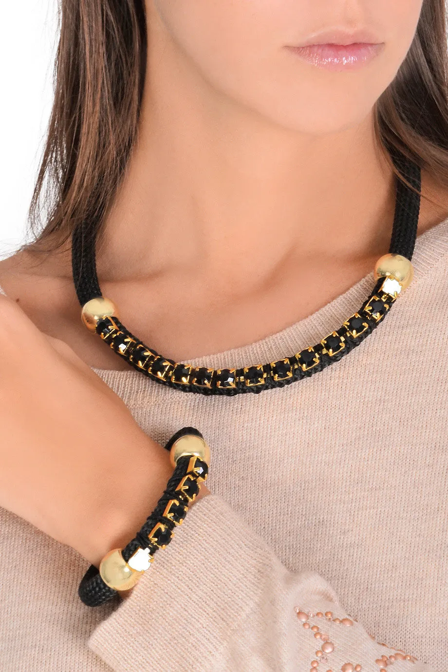 NIRA Black Crystal Cord Necklace