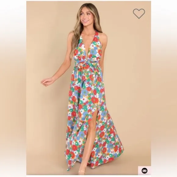 NWT Aakaa Red Dress Aakaa Multi FloralMaxi Dress