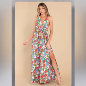NWT Aakaa Red Dress Aakaa Multi FloralMaxi Dress