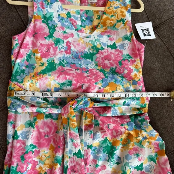 NWT Anne Klein Vibrant Floral Belt Waisted Dress with Pockets Size S