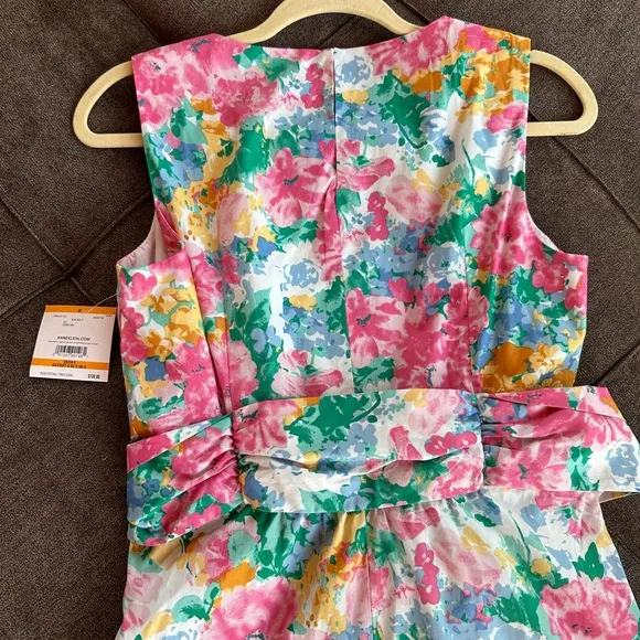NWT Anne Klein Vibrant Floral Belt Waisted Dress with Pockets Size S