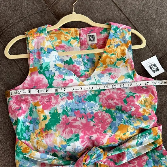 NWT Anne Klein Vibrant Floral Belt Waisted Dress with Pockets Size S