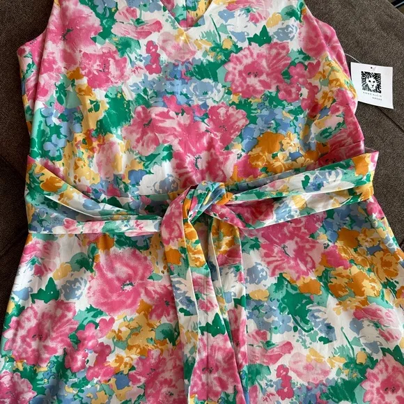 NWT Anne Klein Vibrant Floral Belt Waisted Dress with Pockets Size S