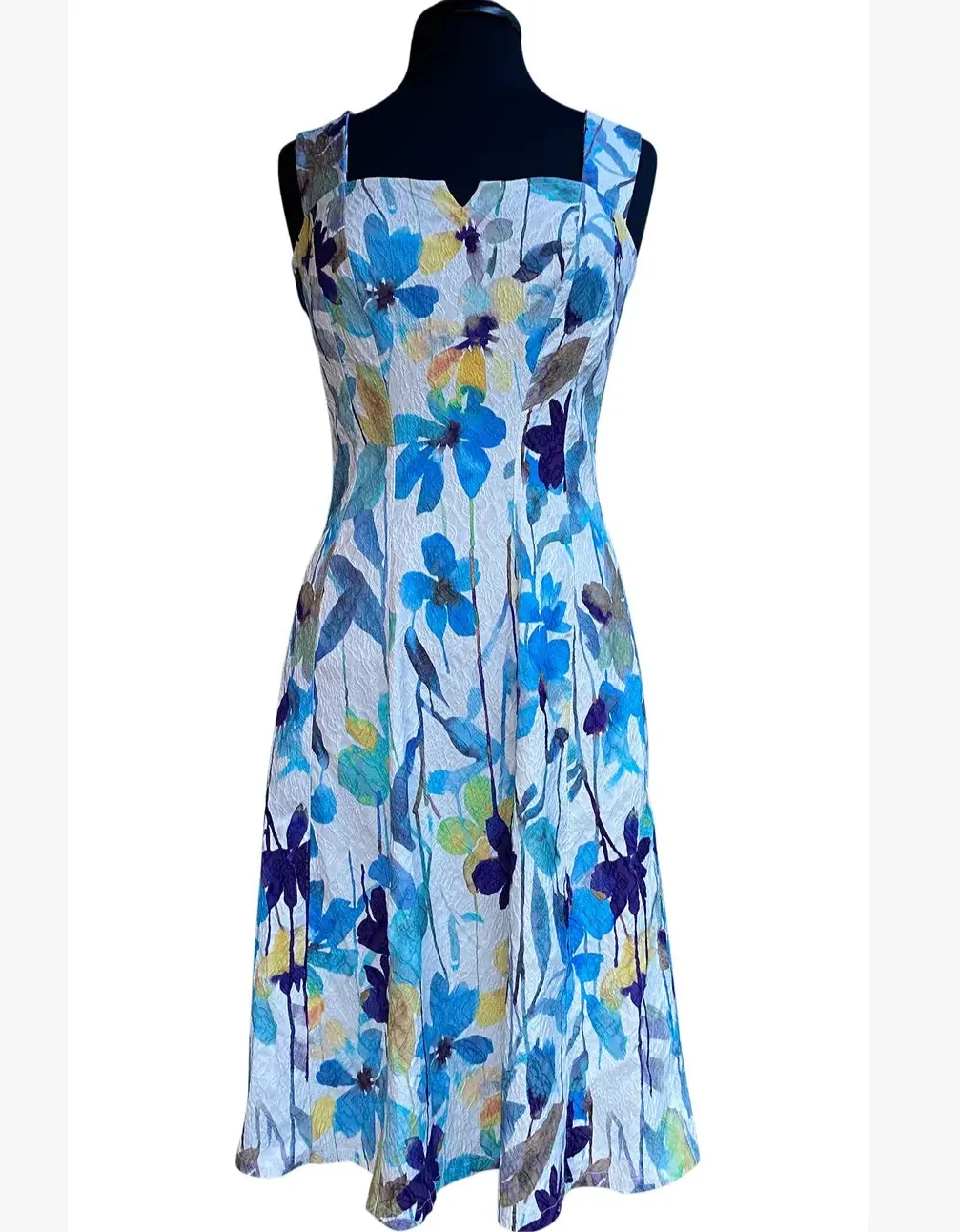ORCHIDEA Textured Floral Paneled A-line Dress / Turquoise