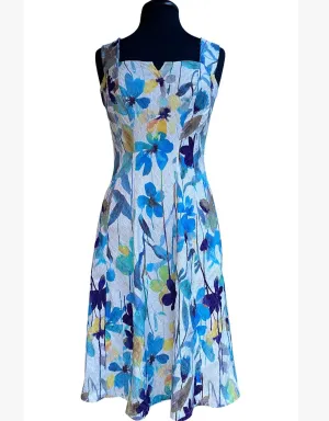 ORCHIDEA Textured Floral Paneled A-line Dress / Turquoise