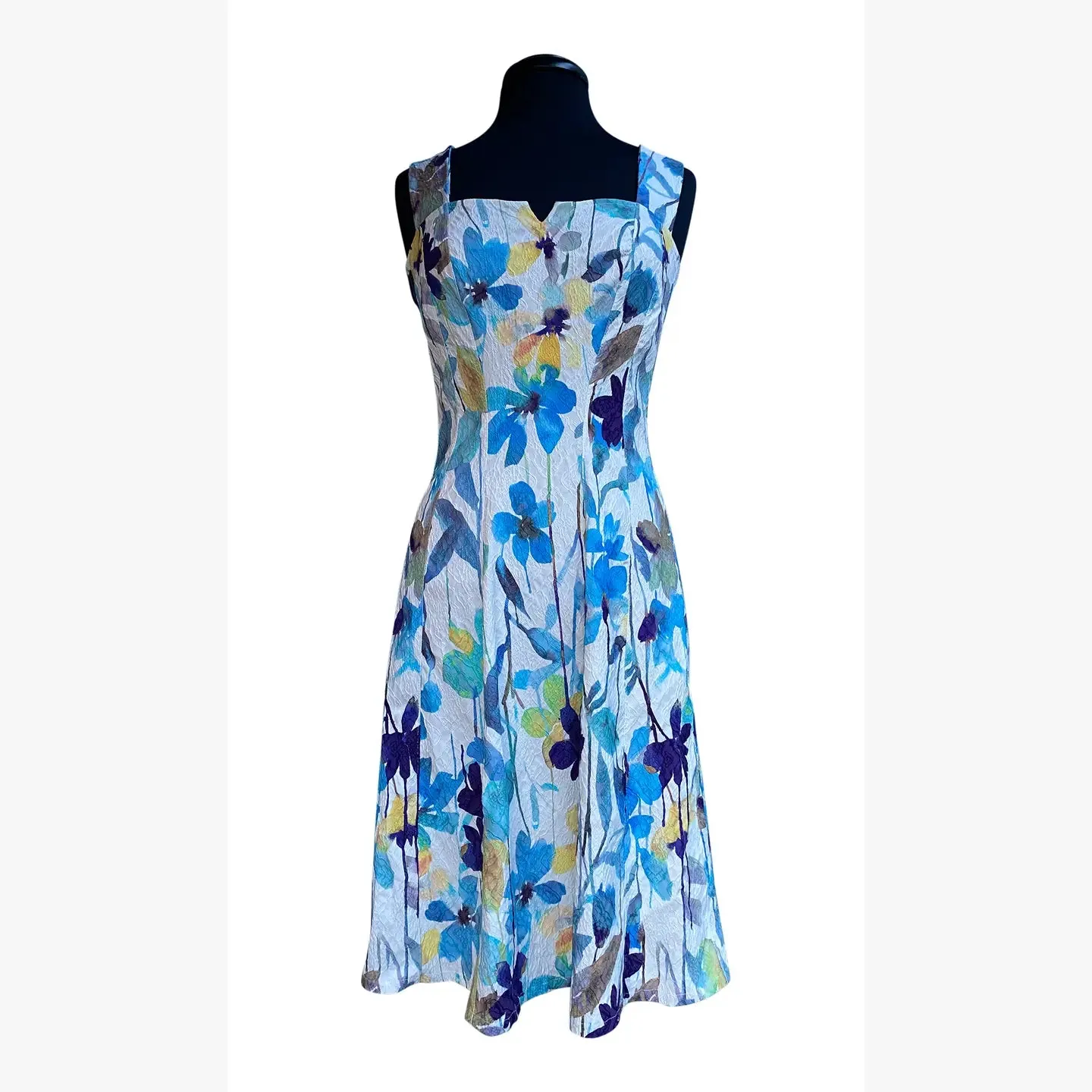 ORCHIDEA Textured Floral Paneled A-line Dress / Turquoise