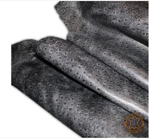 Ostrich Embossed Leather Charcoal Pull Up: Leather 3 .5- 4.0 oz. | 1.4 - 1.6 mm - Leather for Projects - Leathercraft