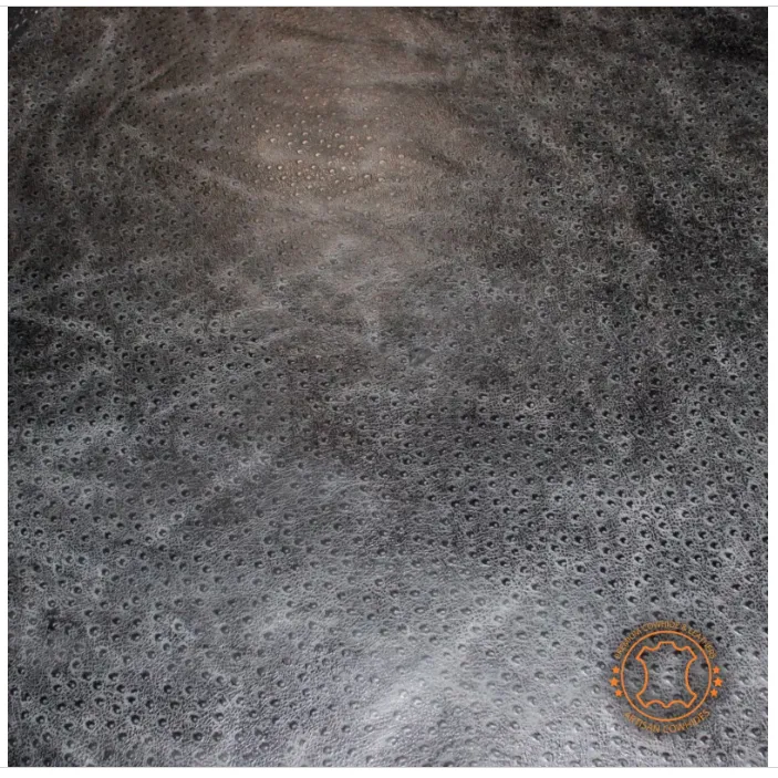 Ostrich Embossed Leather Charcoal Pull Up: Leather 3 .5- 4.0 oz. | 1.4 - 1.6 mm - Leather for Projects - Leathercraft