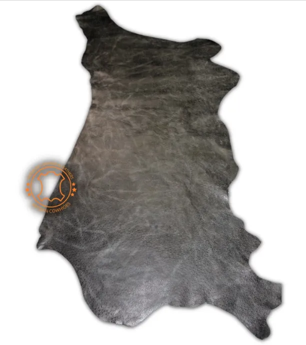 Ostrich Embossed Leather Charcoal Pull Up: Leather 3 .5- 4.0 oz. | 1.4 - 1.6 mm - Leather for Projects - Leathercraft