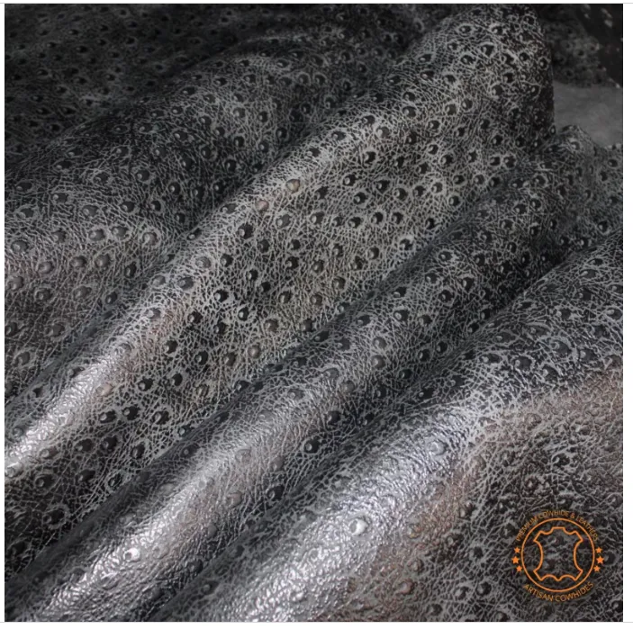 Ostrich Embossed Leather Charcoal Pull Up: Leather 3 .5- 4.0 oz. | 1.4 - 1.6 mm - Leather for Projects - Leathercraft