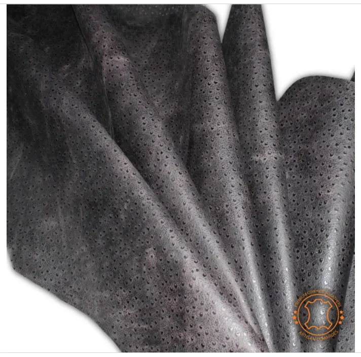 Ostrich Embossed Leather Dark Brown Pull Up: Leather 3 .5- 4.0 oz. | 1.4 - 1.6 mm - Leather for Projects - Leathercraft
