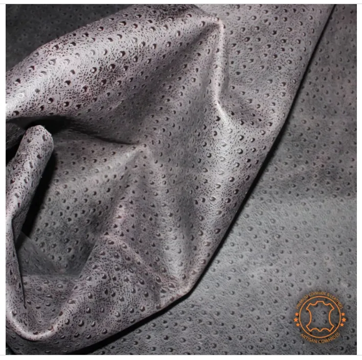 Ostrich Embossed Leather Dark Brown Pull Up: Leather 3 .5- 4.0 oz. | 1.4 - 1.6 mm - Leather for Projects - Leathercraft