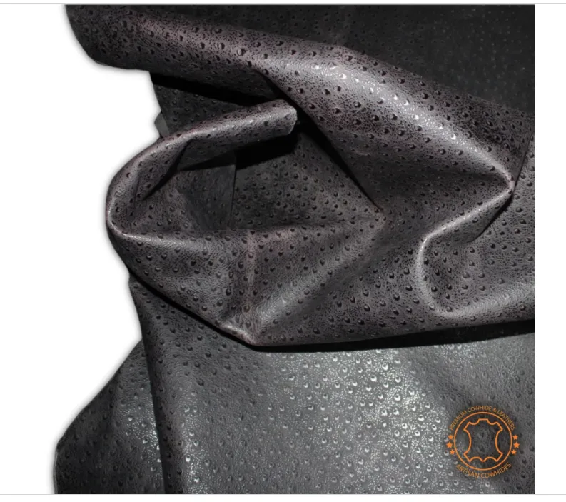 Ostrich Embossed Leather Dark Brown Pull Up: Leather 3 .5- 4.0 oz. | 1.4 - 1.6 mm - Leather for Projects - Leathercraft