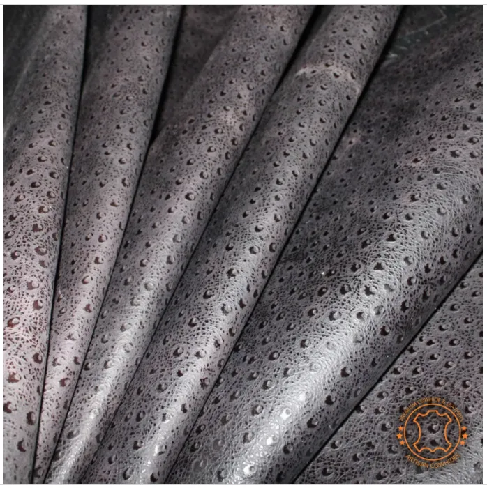 Ostrich Embossed Leather Dark Brown Pull Up: Leather 3 .5- 4.0 oz. | 1.4 - 1.6 mm - Leather for Projects - Leathercraft