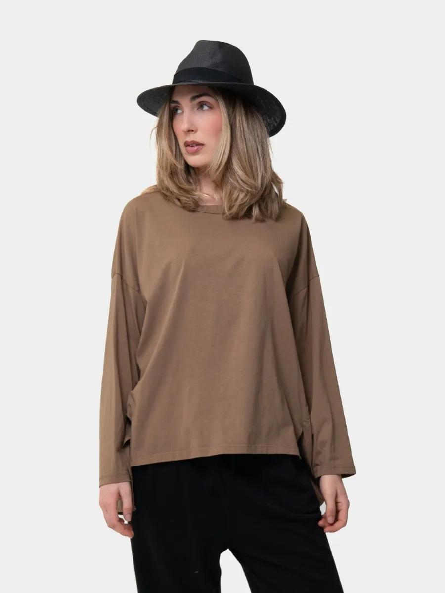 Oversized Hi Lo Round Neck Cotton Top