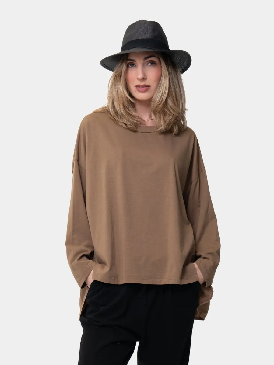 Oversized Hi Lo Round Neck Cotton Top