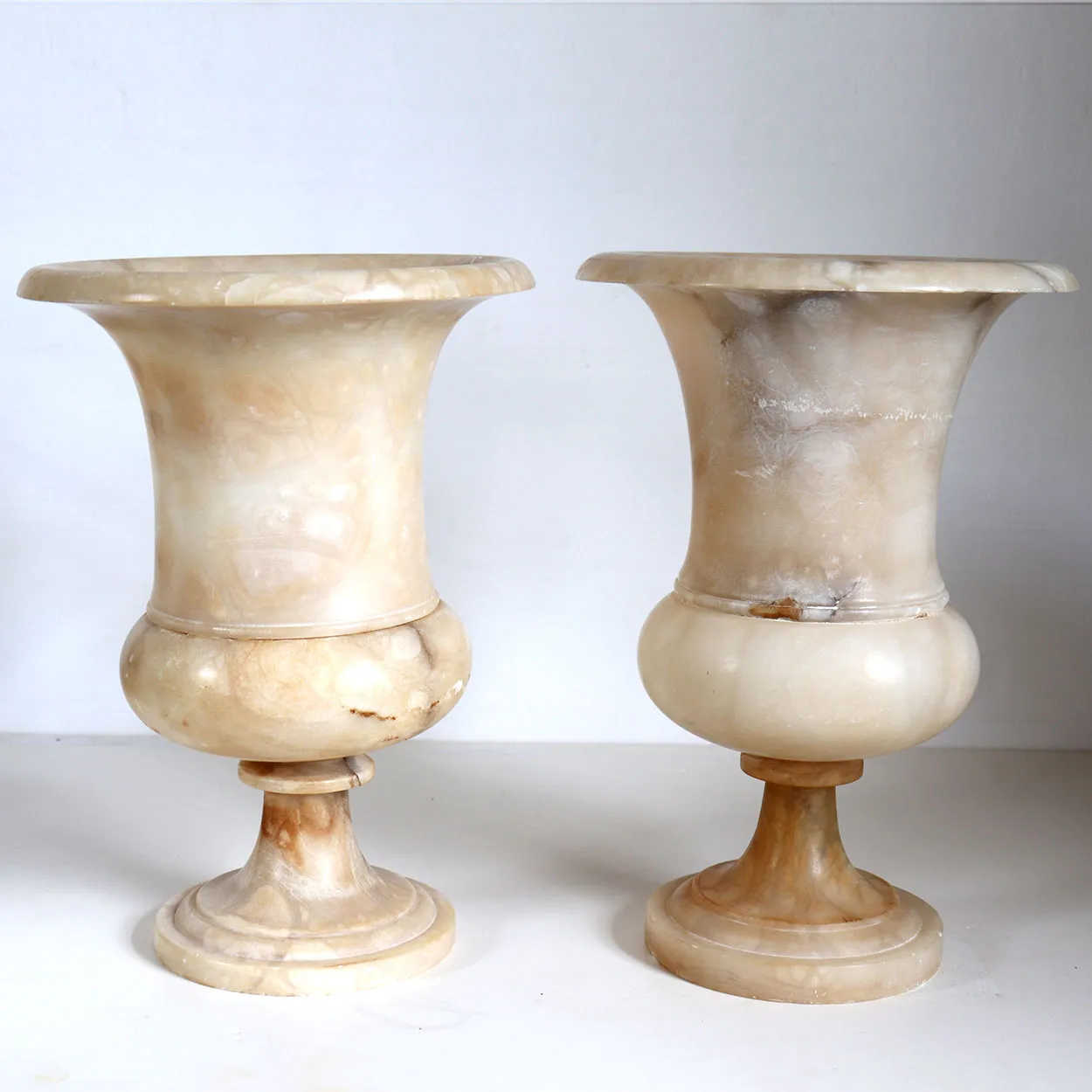 Pair Italian Neoclassical Alabaster Urns