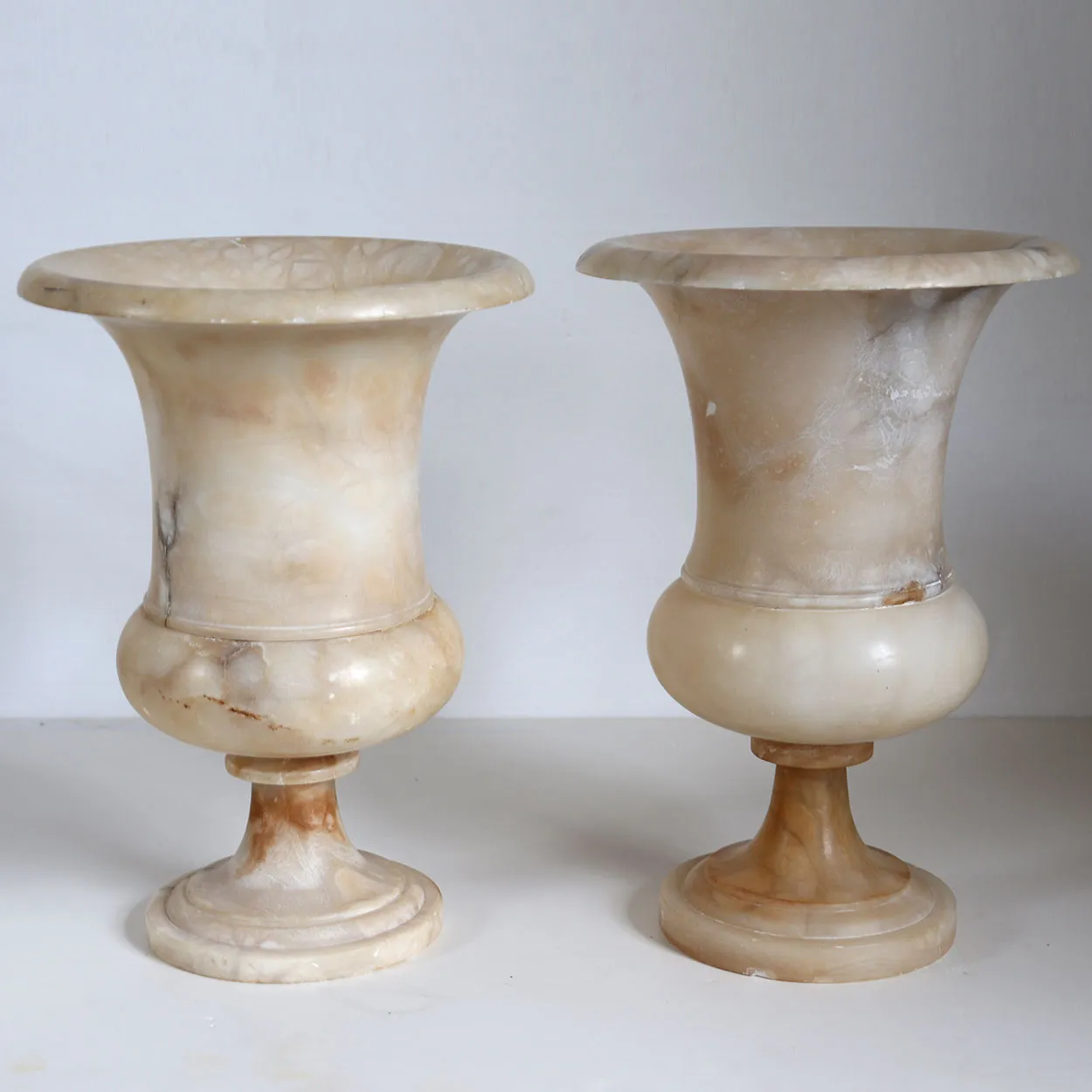 Pair Italian Neoclassical Alabaster Urns