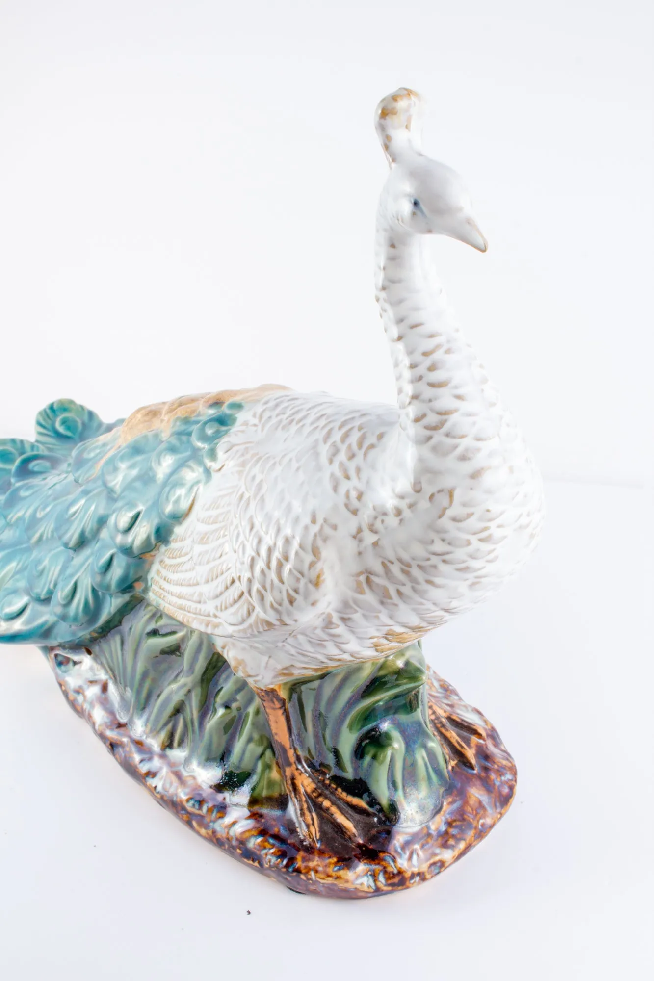 Pairing of Vintage Glazed Ceramic Peacock Figures