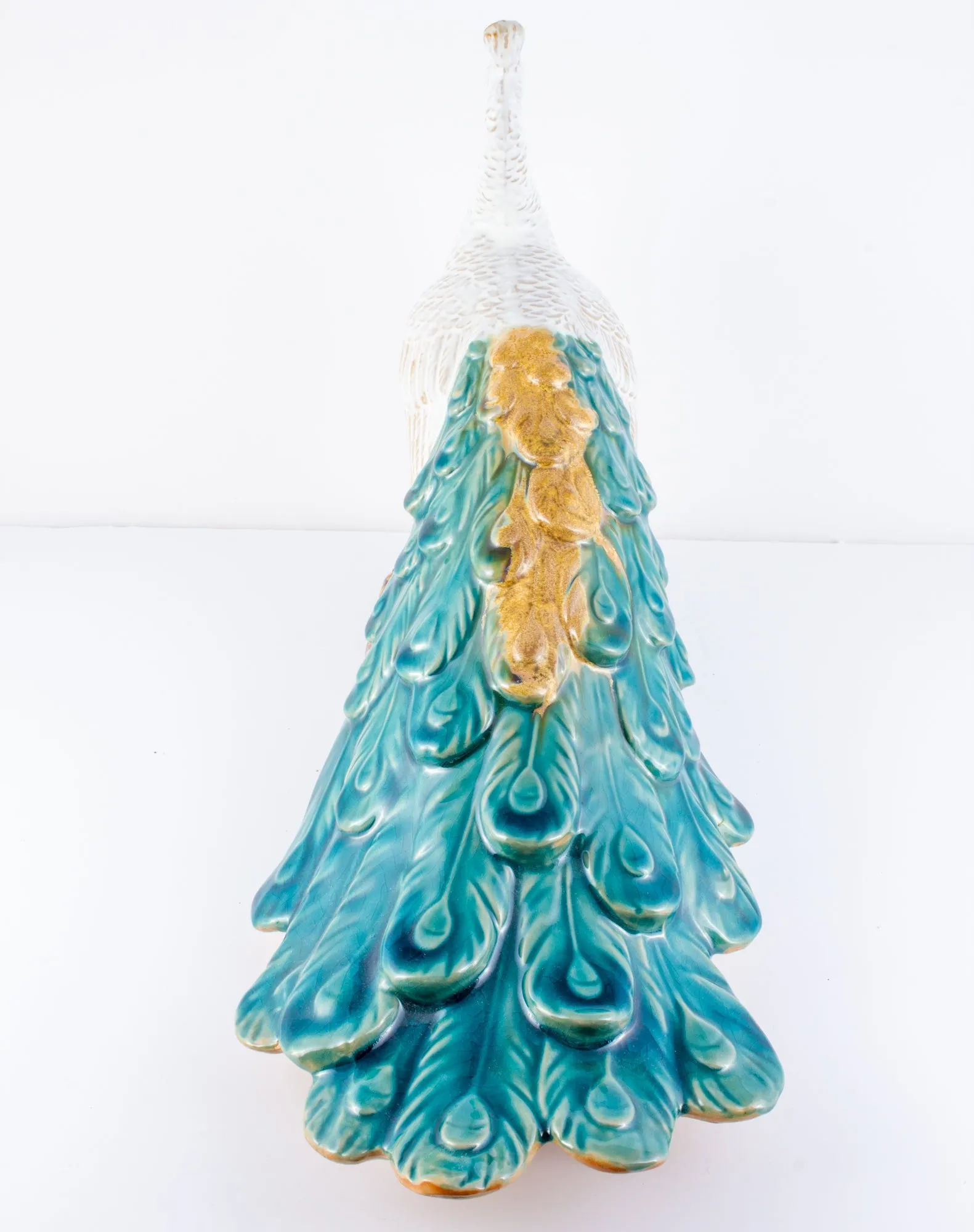 Pairing of Vintage Glazed Ceramic Peacock Figures