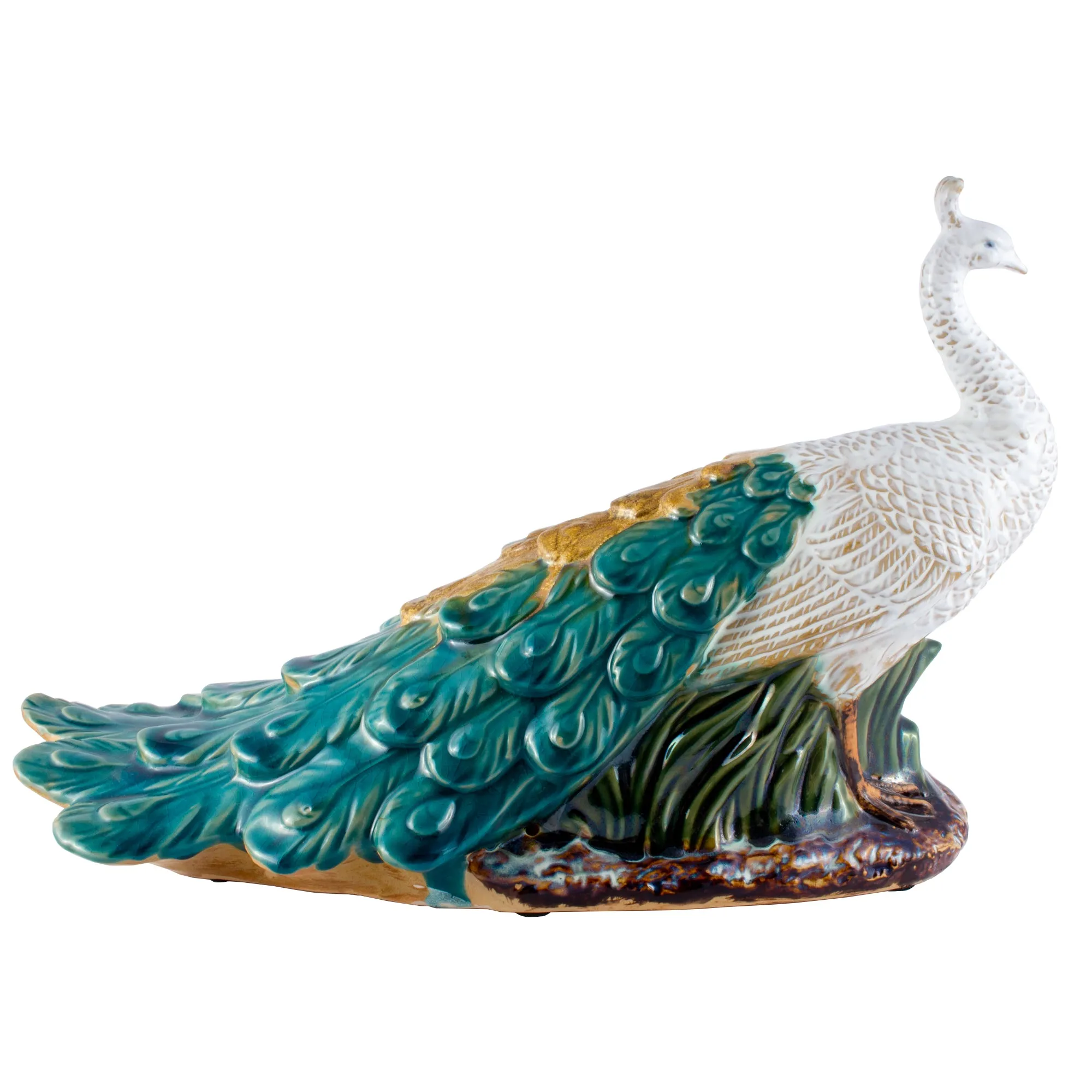 Pairing of Vintage Glazed Ceramic Peacock Figures