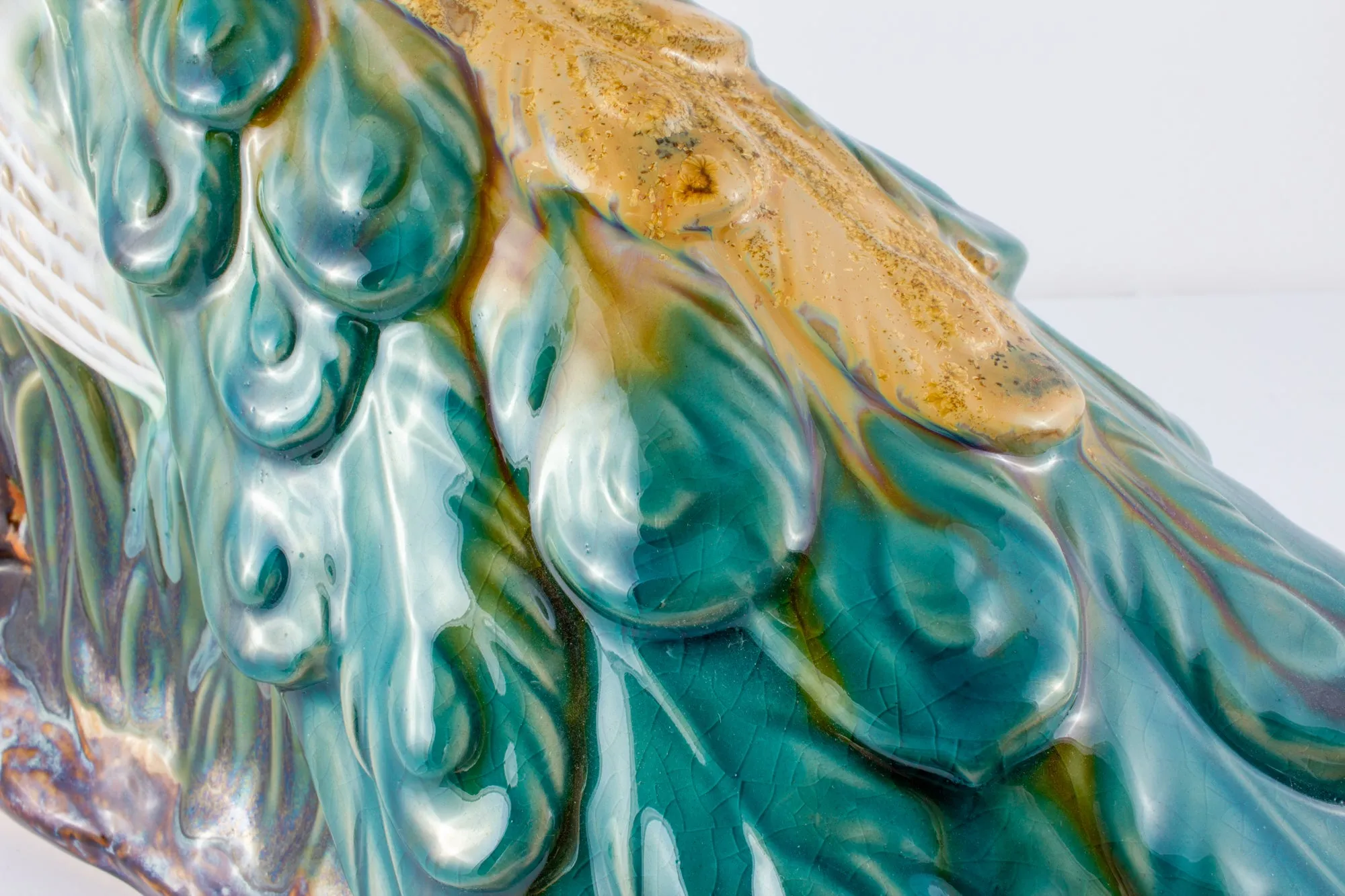 Pairing of Vintage Glazed Ceramic Peacock Figures