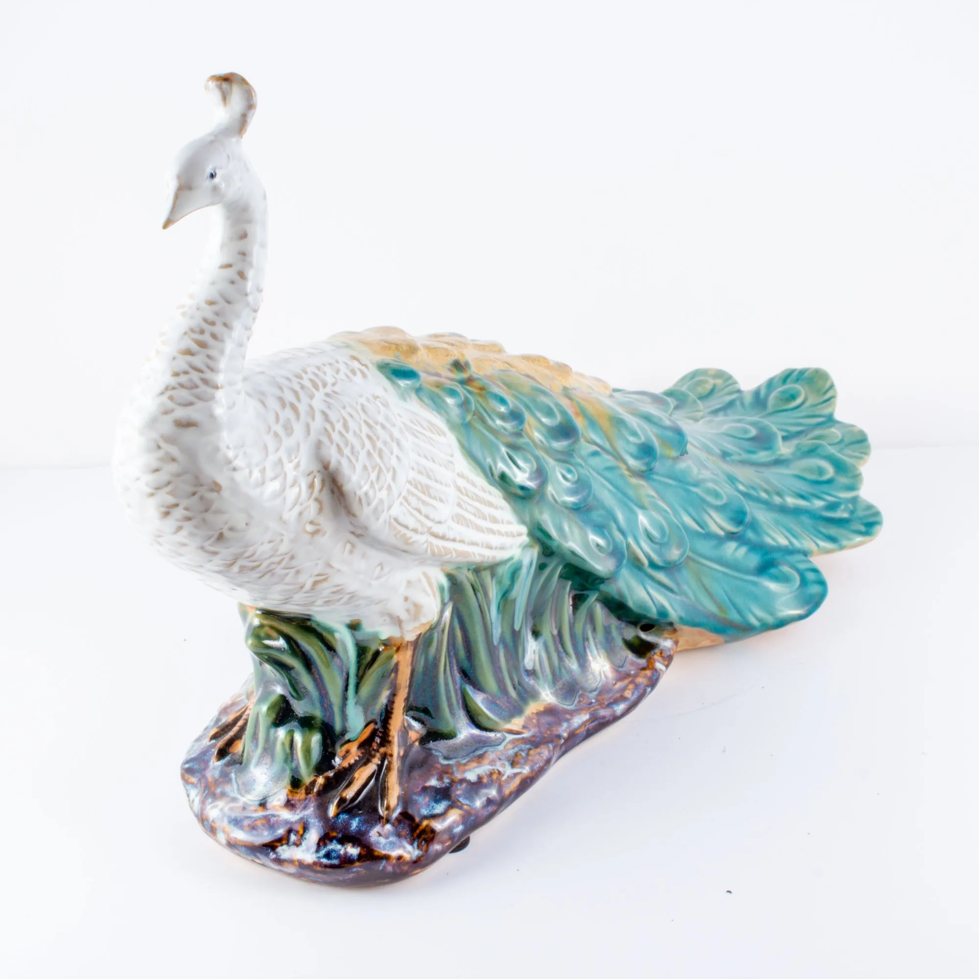 Pairing of Vintage Glazed Ceramic Peacock Figures