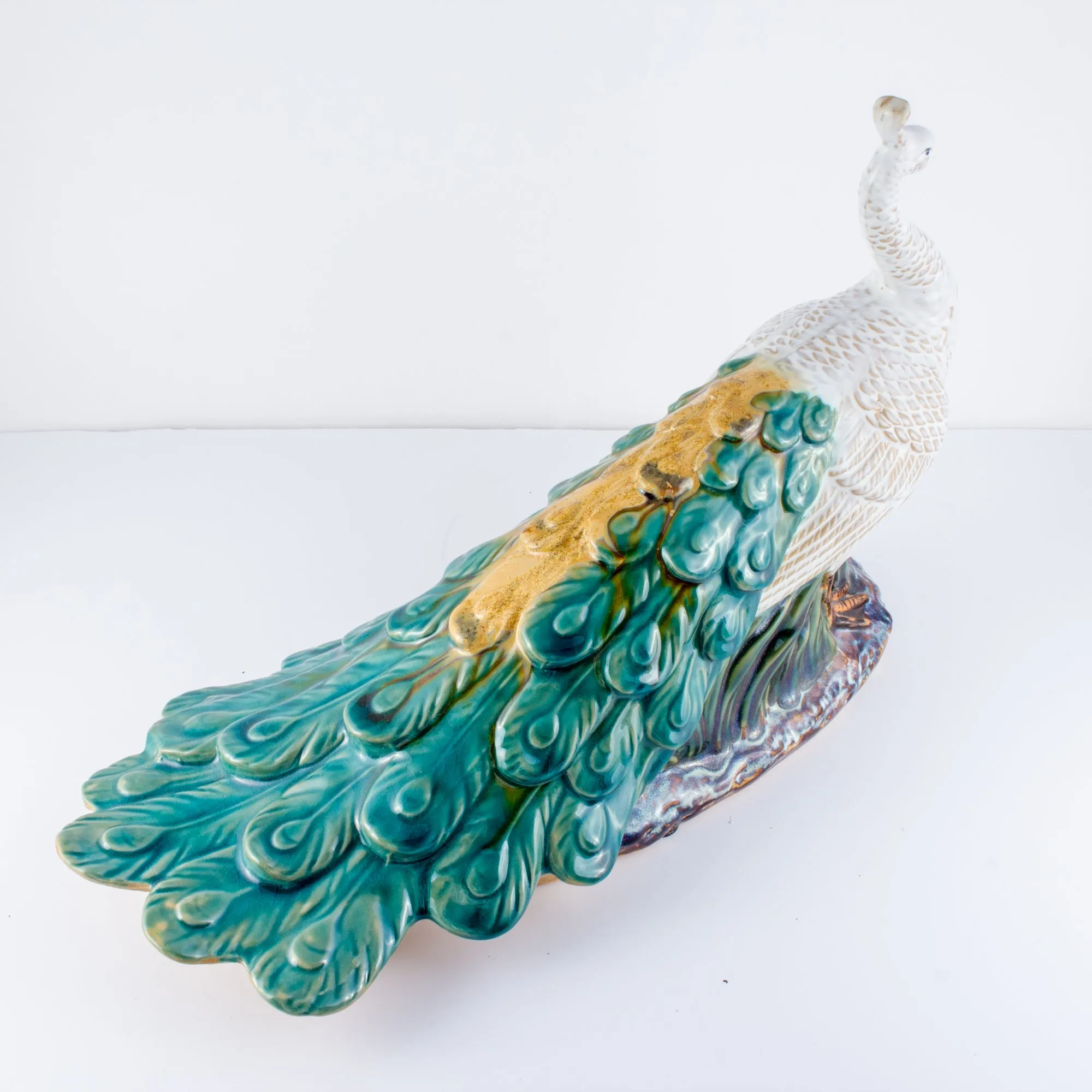 Pairing of Vintage Glazed Ceramic Peacock Figures
