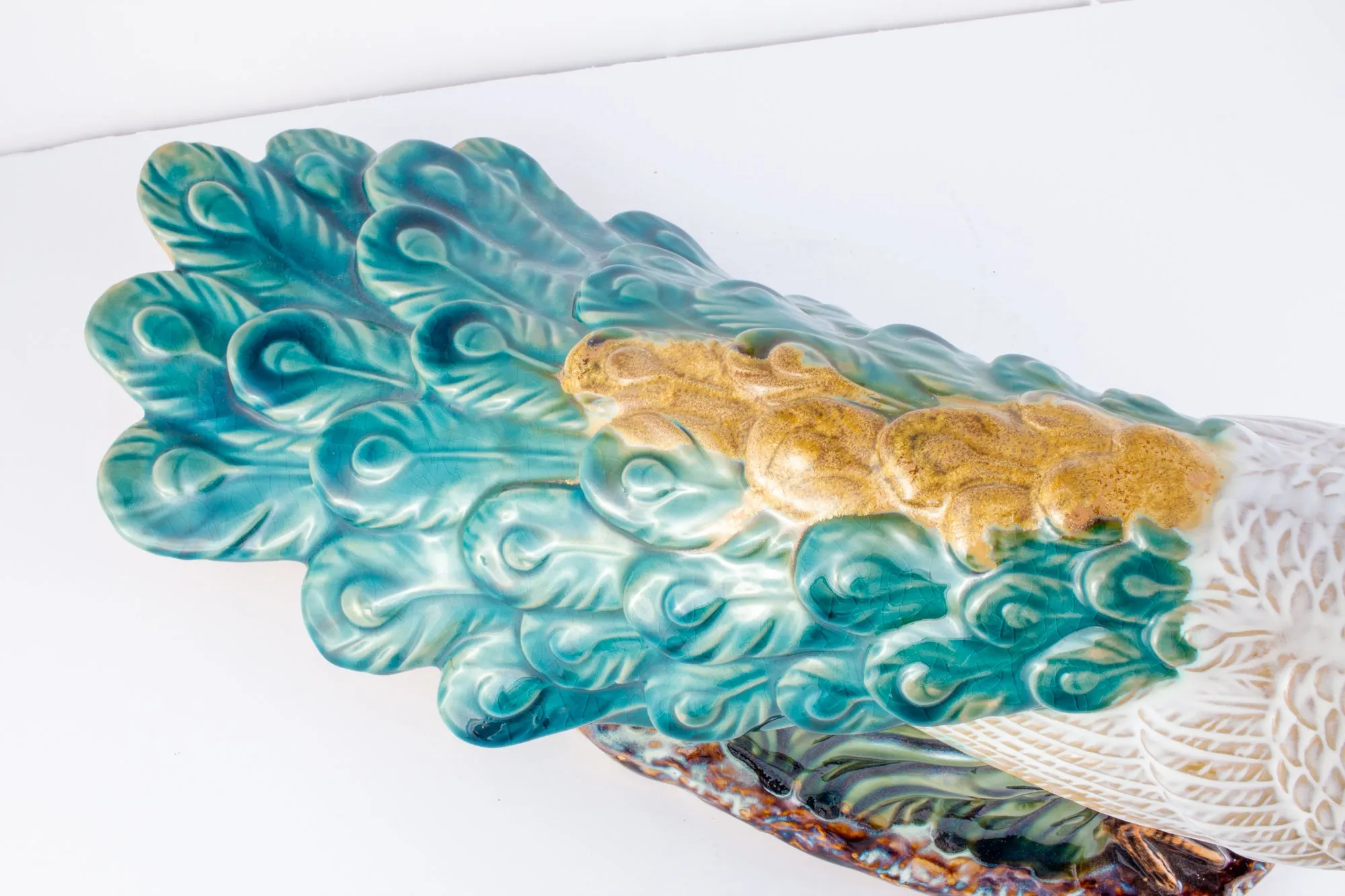 Pairing of Vintage Glazed Ceramic Peacock Figures