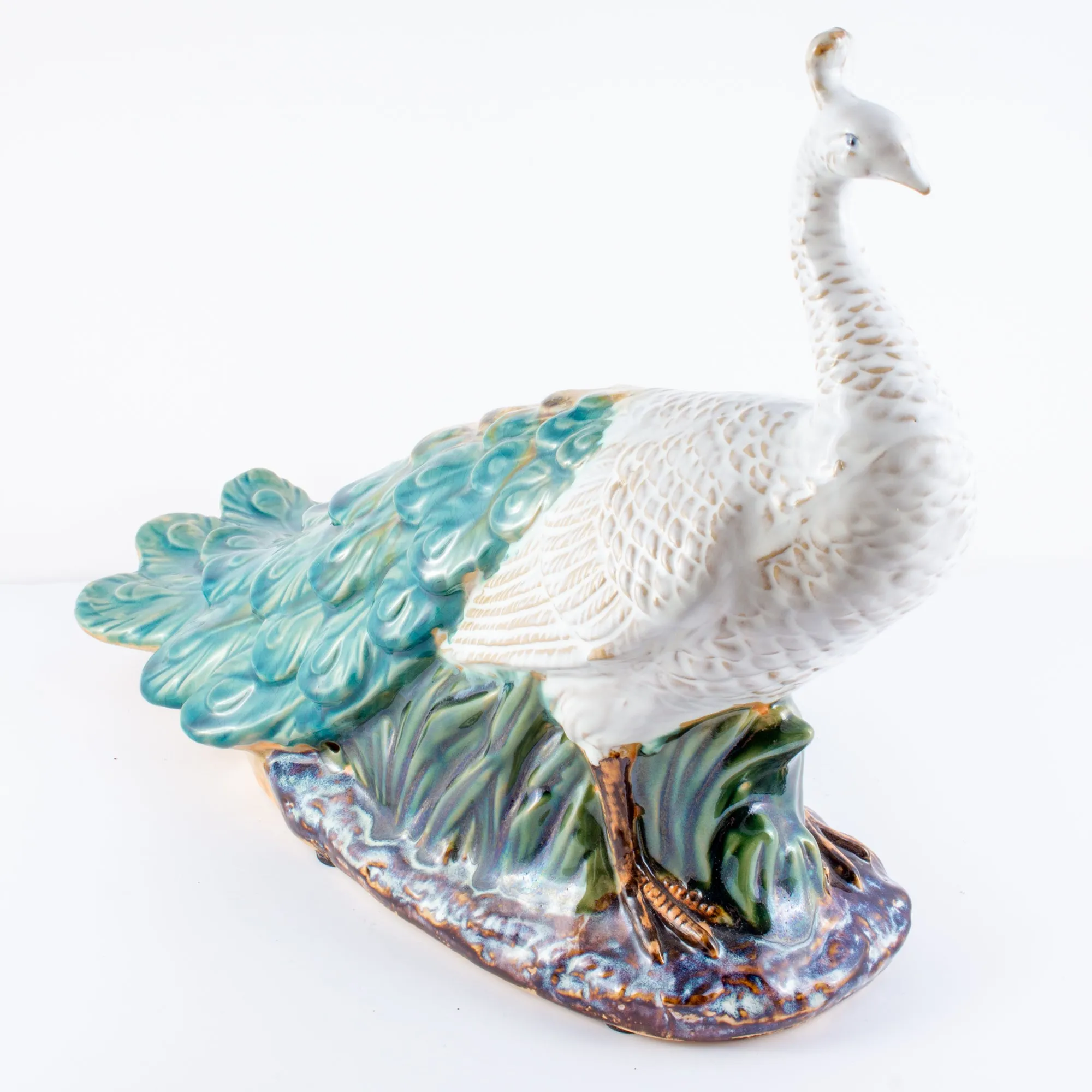Pairing of Vintage Glazed Ceramic Peacock Figures