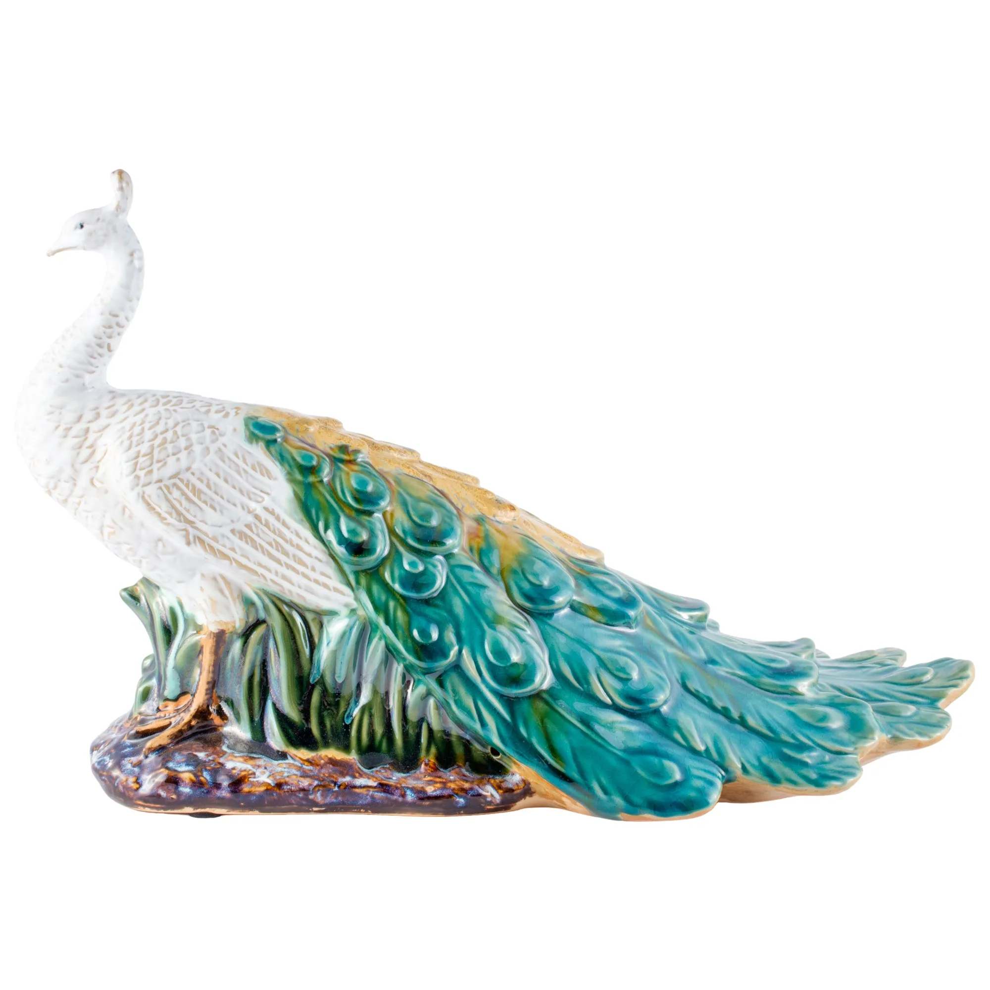 Pairing of Vintage Glazed Ceramic Peacock Figures