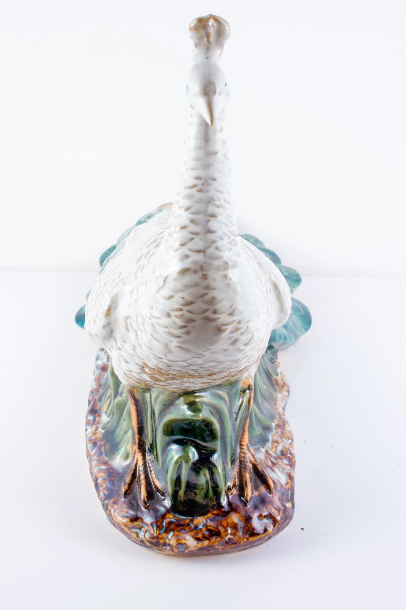 Pairing of Vintage Glazed Ceramic Peacock Figures