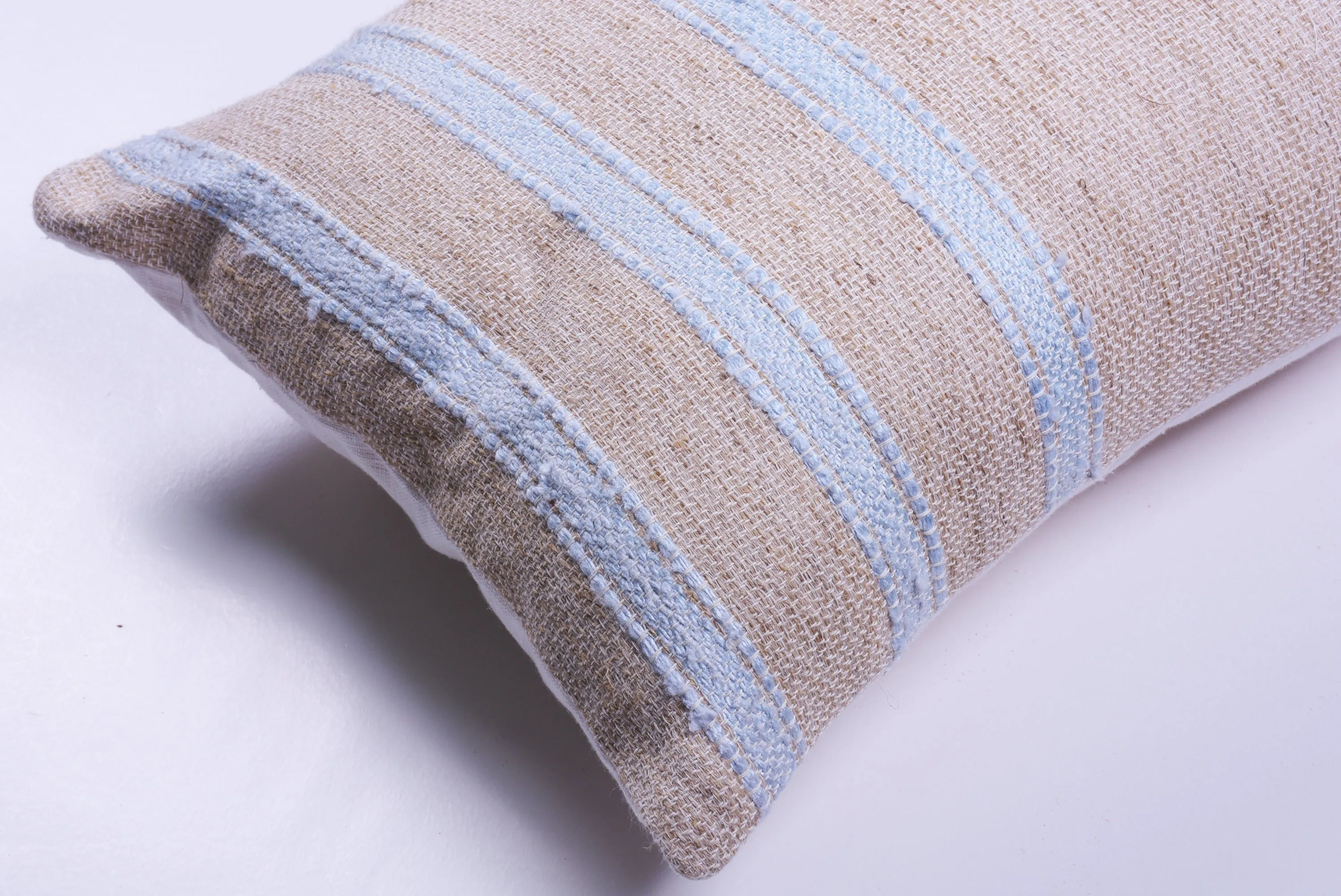 Pale Blue Striped Raw Linen Square Pillow