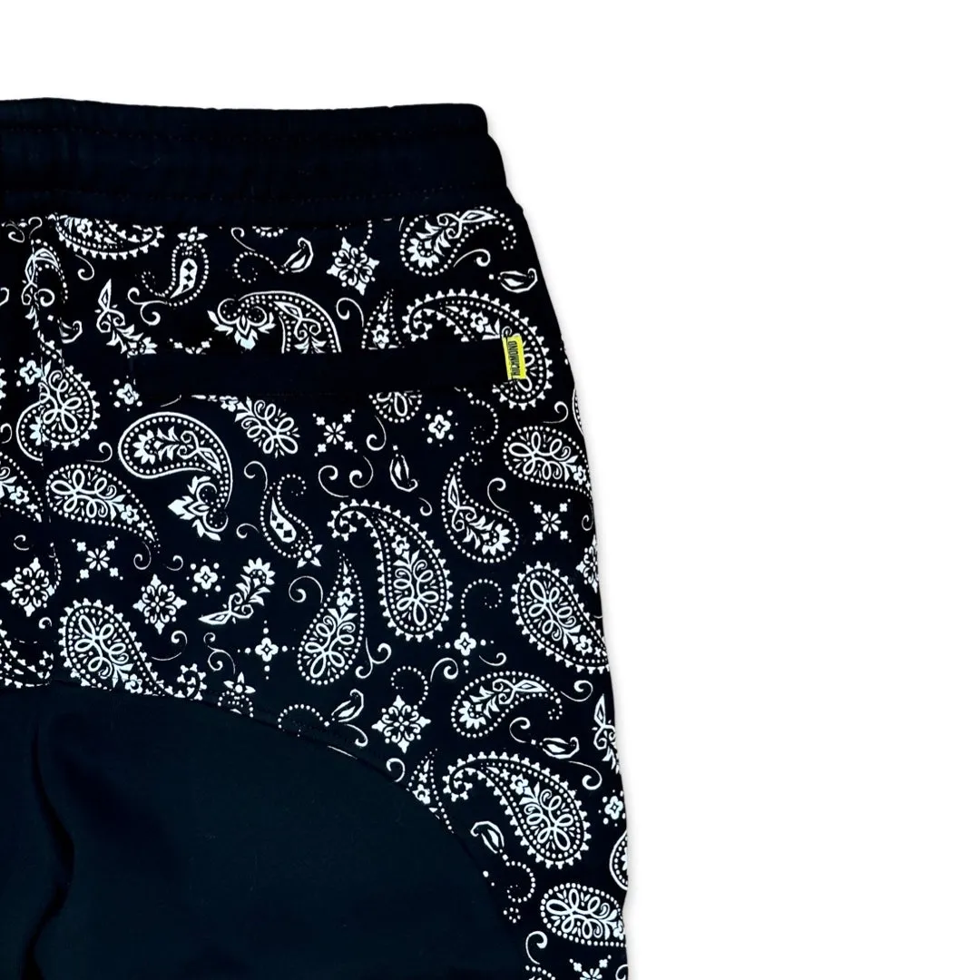 Paneled Joggers - Black Paisley