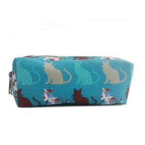 PC-CT - Miss Lulu Canvas Pencil Case Cat Teal