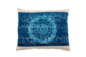 Pillow: Handwoven antique Hungarian hemp, Indigo dyed, hand printed design - P357
