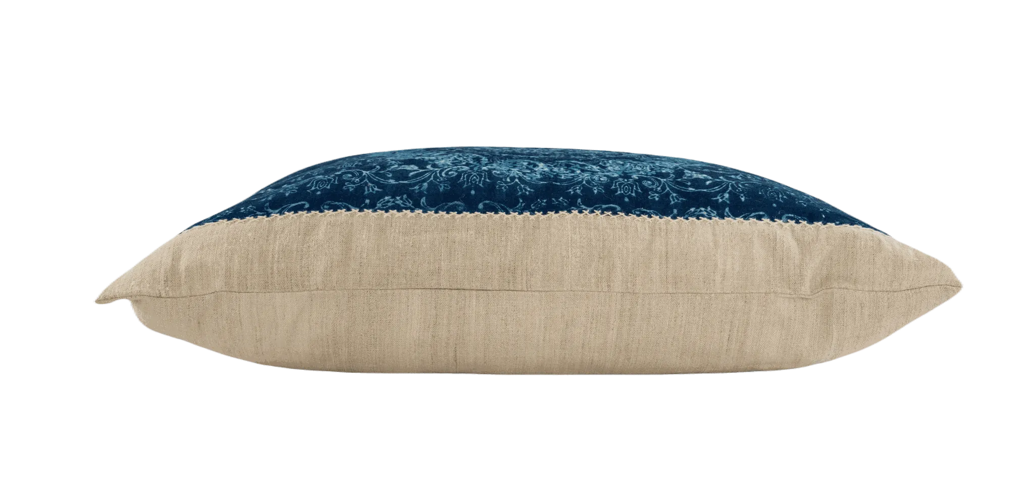 Pillow: Handwoven antique Hungarian hemp, Indigo dyed, hand printed design - P357